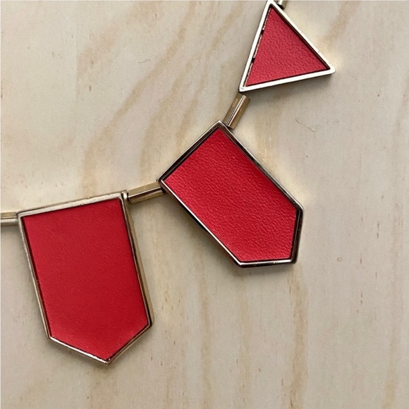 House of Harlow 1960 Red Leather and Gold Stations Geometric Gold Necklace - Picture 6 of 15